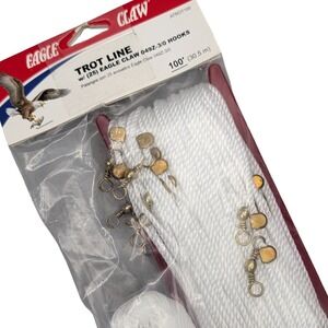 Eagle Claw Trot Line ATROT100 White 100ft w/ 25 3/0 Hooks Fishing Gear